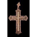 A LATE 19TH CENTURY GOLD HALF PEARL CROSS PENDANT