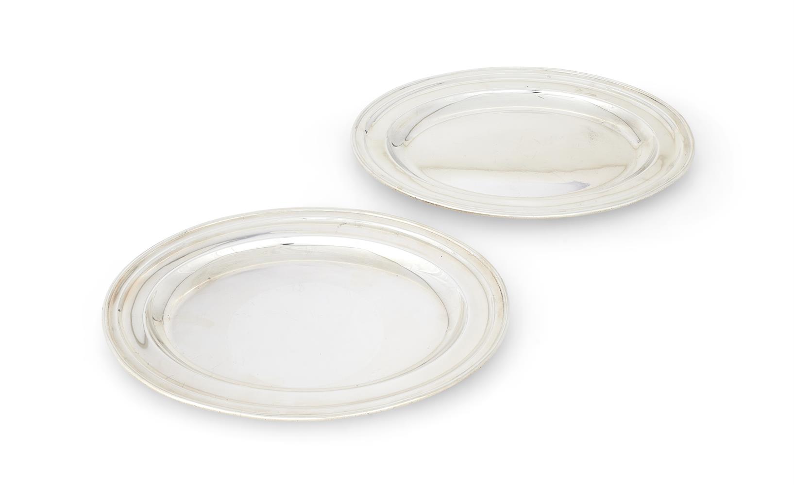 A PAIR OF SILVER OVAL PLATTERS BY ATKIN BROTHERS