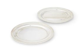 A PAIR OF SILVER OVAL PLATTERS BY ATKIN BROTHERS