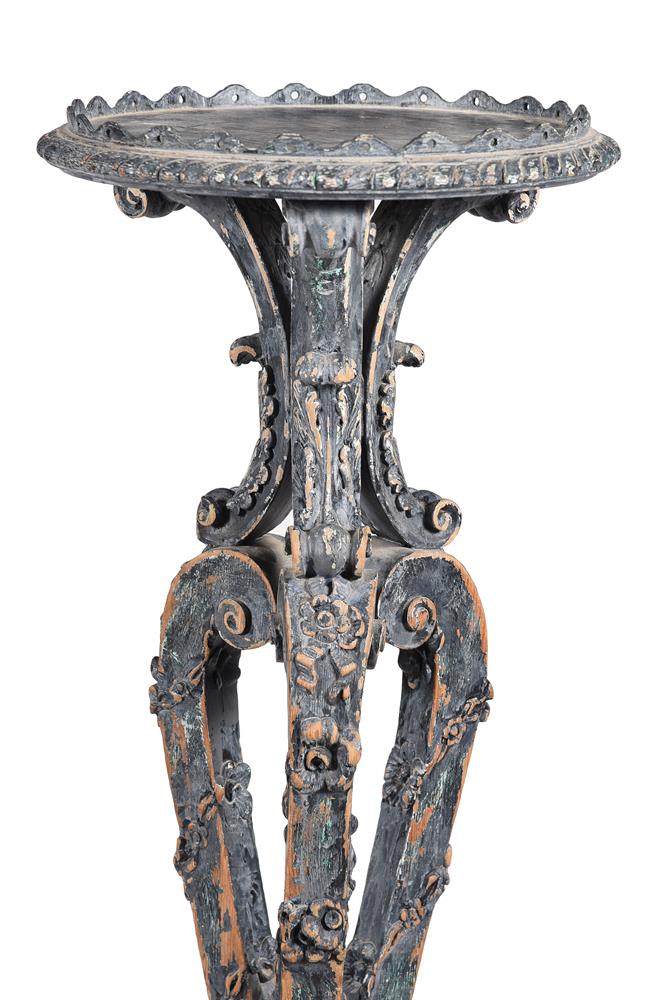A BLUE PAINTED CARVED WOOD TORCHERE, 18TH CENTURY AND LATER REDECORATED - Image 2 of 4