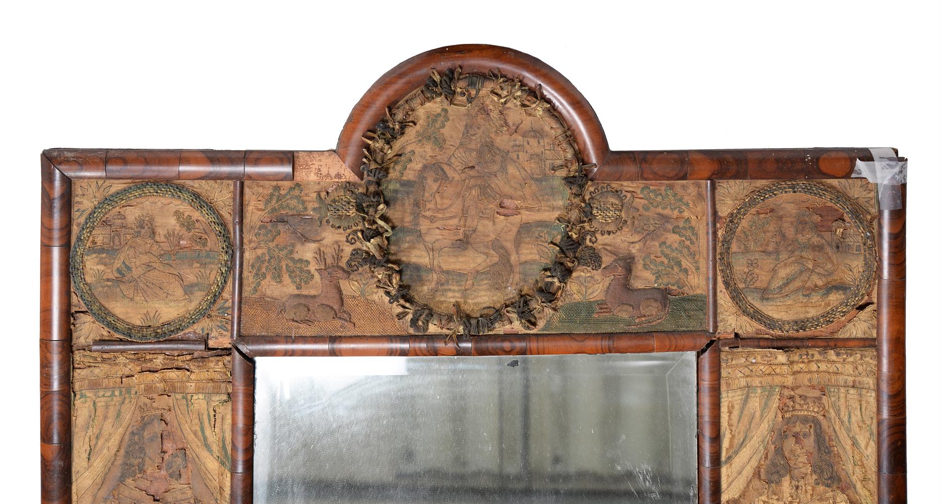 A CHARLES II WALNUT AND NEEDLEWORK INSET WALL MIRROR, CIRCA 1660 - Image 3 of 5