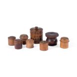 EIGHT VARIOUS TREEN BOXES AND COVERS, ASSORTED DATES