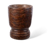 A TREEN TURNED BURR WOOD MORTAR, POSSIBLY AMERICAN OR ANGLO-AMERICAN, LATE 18TH CENTURY