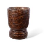 A TREEN TURNED BURR WOOD MORTAR, POSSIBLY AMERICAN OR ANGLO-AMERICAN, LATE 18TH CENTURY