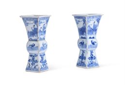 A PAIR OF CHINESE BLUE AND WHITE 'GU' VASES, 17TH CENTURY