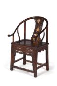 Y A CHINESE EXOTIC HARDWOOD AND PARCEL GILT ARMCHAIR, 19TH CENTURY