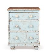 A VICTORIAN PALE BLUE AND DARK OCHRE PAINTED CHEST OF DRAWERS, CIRCA 1860