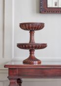 A MAHOGANY TWO TIER TAZZAE CENTREPIECE IN 19TH CENTURY STYLE