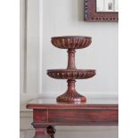 A MAHOGANY TWO TIER TAZZAE CENTREPIECE IN 19TH CENTURY STYLE