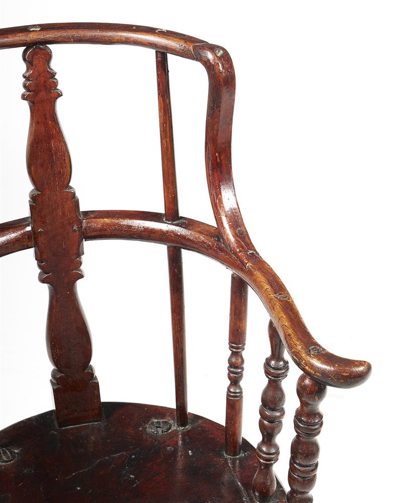 AN ASH, OAK AND PINE HIGH BACK WINDSOR ARMCHAIR, EARLY 18TH CENTURY - Image 2 of 2