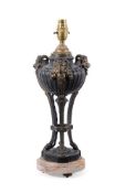 A FRENCH BRONZE AND ORMOLU LAMP IN THE MANNER PIERRE GOUTHIÈRE, 19TH CENTURY