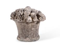 A CARVED WHITE MARBLE BASKET OF FRUIT, PROBABLY ENGLISH, 19TH CENTURY