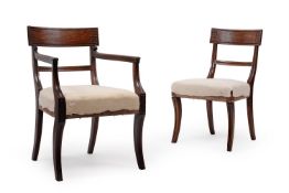 A SET OF SIX REGENCY MAHOGANY DINING CHAIRS, IN THE MANNER OF THOMAS HOPE, CIRCA 1815