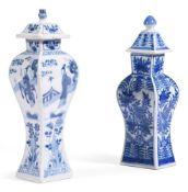 TWO CHINESE BLUE AND WHITE VASES AND COVERS, ONE LATE 18TH CENTURY AND ONE LATE 19TH CENTURY