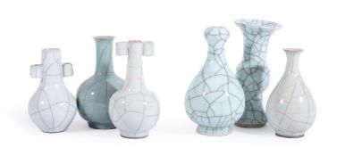 A COLLECTION OF SIX CHINESE GUAN TYPE PORCELAIN VASES, 20TH CENTURY