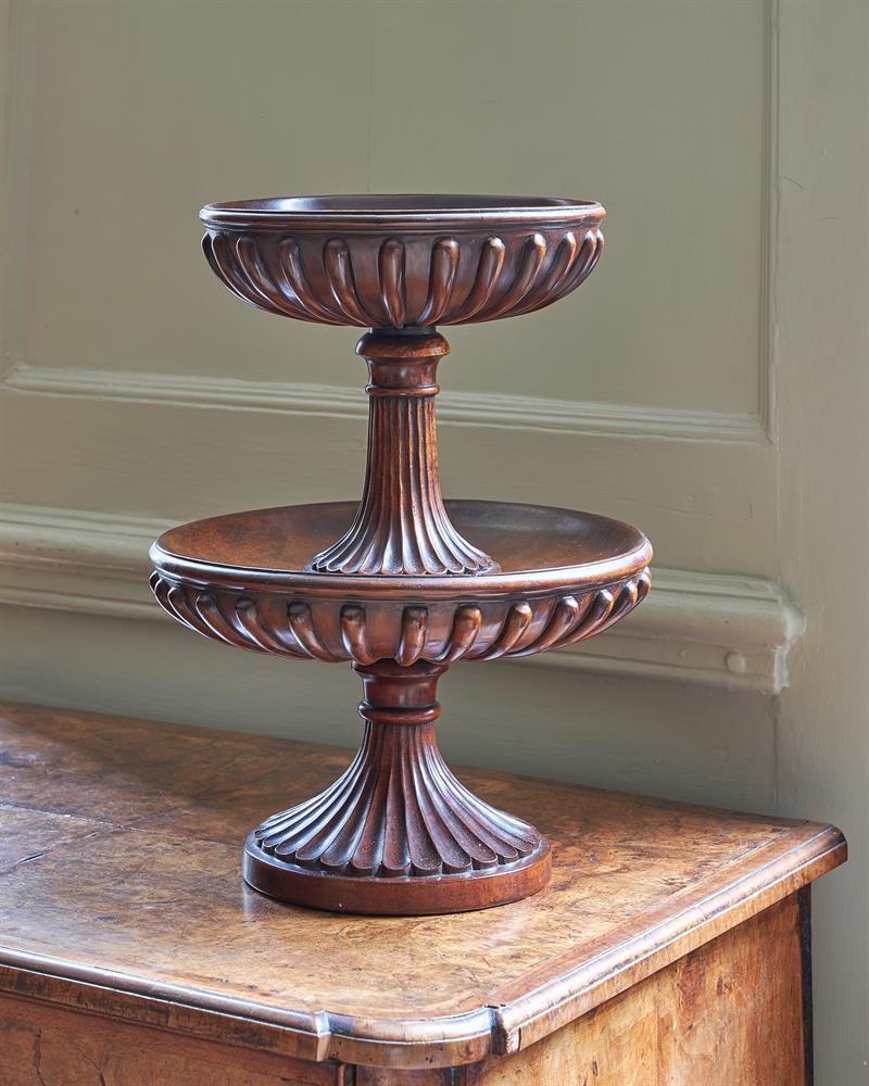 A MAHOGANY TWO TIER TAZZAE CENTREPIECE IN 19TH CENTURY STYLE - Image 2 of 7