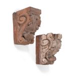 A PAIR OF CARVED PINE ARCHITECTURAL CORBELS, ENGLISH, 17TH CENTURY
