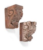 A PAIR OF CARVED PINE ARCHITECTURAL CORBELS, ENGLISH, 17TH CENTURY