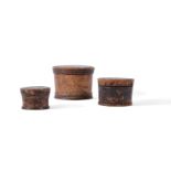 A SET OF THREE TREEN CIRCULAR LIDDED CONTAINERS, 18TH/19TH CENTURY