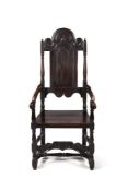 A CHARLES II OAK HIGH-BACK ARMCHAIR, CIRCA 1670