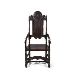 A CHARLES II OAK HIGH-BACK ARMCHAIR, CIRCA 1670