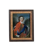 A REVERSE PAINTED GLASS PICTURE OF A EUROPEAN NOBLEMAN, 18TH CENTURY