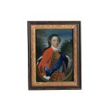 A REVERSE PAINTED GLASS PICTURE OF A EUROPEAN NOBLEMAN, 18TH CENTURY