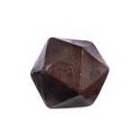 A WALNUT TEETOTUM OR POLYGON DIE, 18TH CENTURY