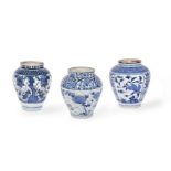 THREE ARITA BLUE AND WHITE VASES CIRCA 1700