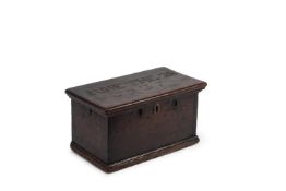 AN OAK ALMS BOX, DATED 1737