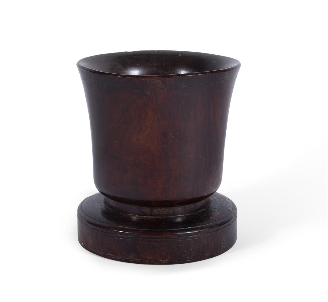 Y A TURNED EXOTIC HARDWOOD MORTAR, POSSIBLY ANGLO-CHINESE,18TH CENTURY