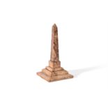 A GRAND TOUR VARIEGATED YELLOW MARBLE OBELISK, ITALIAN, EARLY 19TH CENTURY
