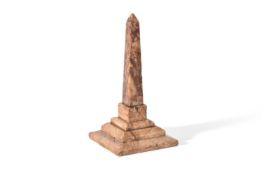 A GRAND TOUR VARIEGATED YELLOW MARBLE OBELISK, ITALIAN, EARLY 19TH CENTURY