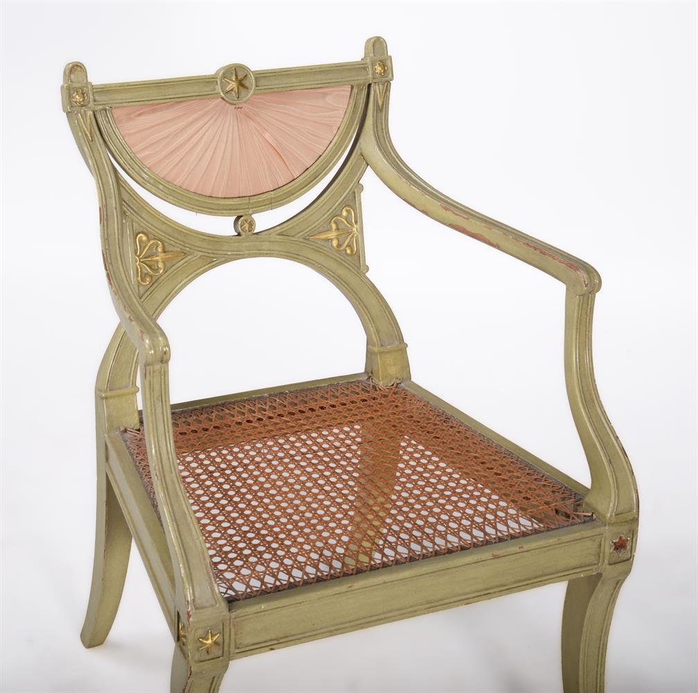 A PAINTED AND PARCEL GILT OPEN ARMCHAIR, AFTER A DESIGN BY GEORGE SMITH, CIRCA 1815 - Image 3 of 3