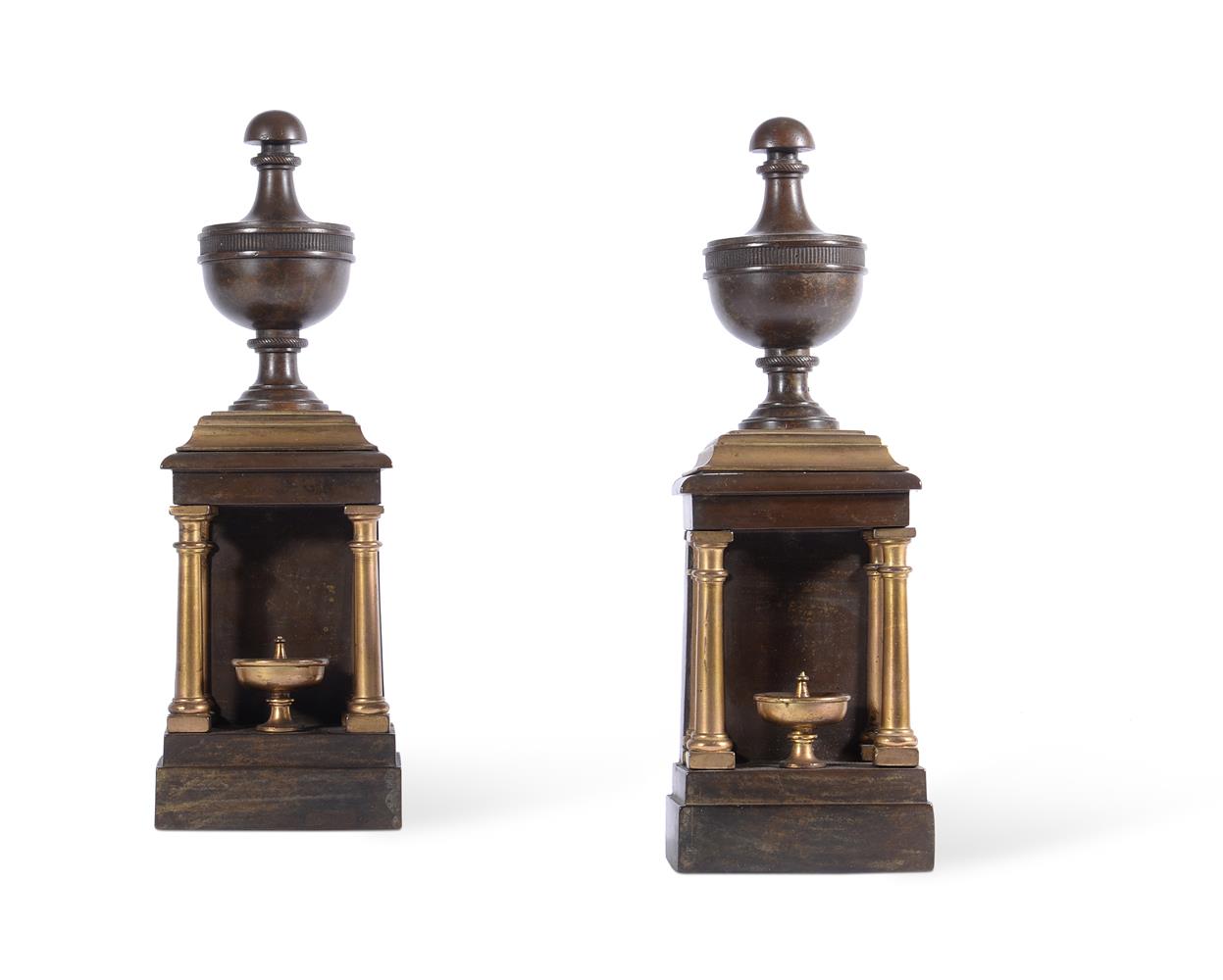 A PAIR OF BRONZE AND ORMOLU URNS, LATE 18TH CENTURY