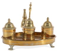 A GEORGE III BRASS STANDISH OR DESK STAND, LATE 18TH CENTURY