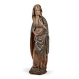 A CARVED AND POLYCHROME FIGURE OF MARY MADONNA, PROBABLY NORTH EUROPEAN