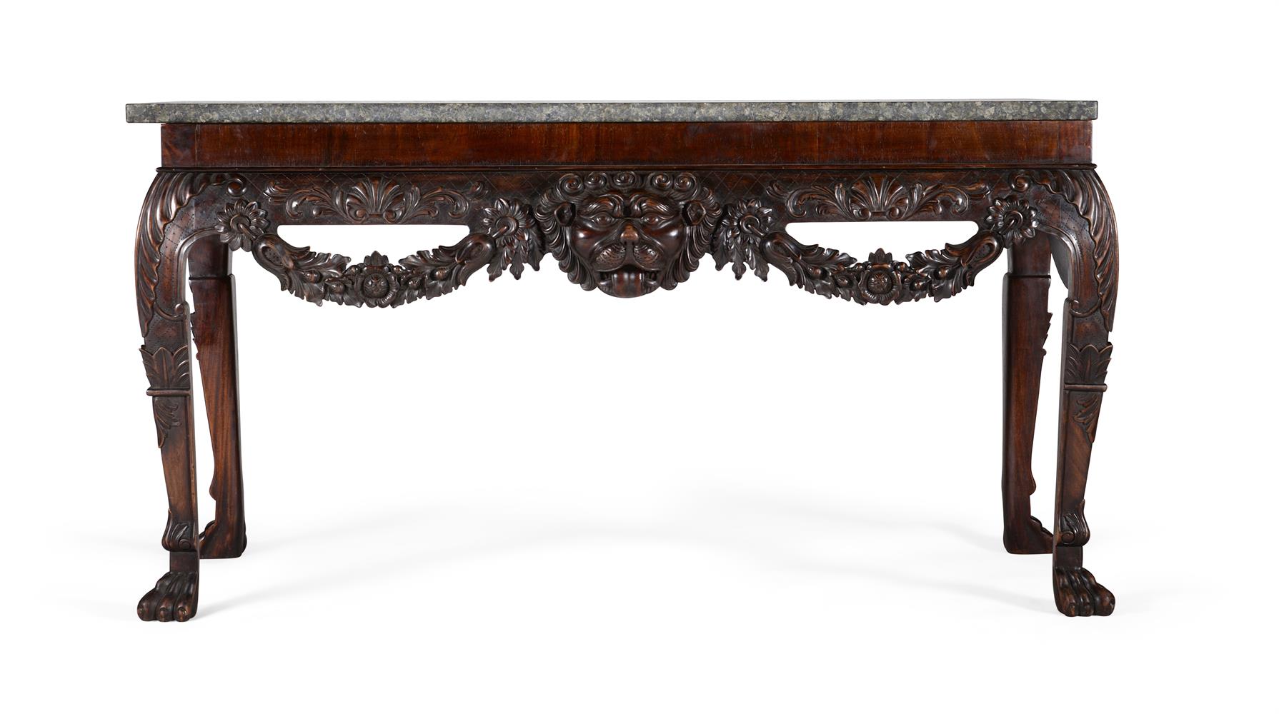 A CARVED MAHOGANY CONSOLE TABLE, IN IRISH 18TH CENTURY STYLE