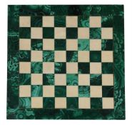 A MALACHITE AND MARBLE INSET CHESS BOARD, 19TH OR EARLY 20TH CENTURY