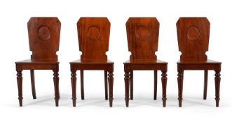 A SET OF FOUR WILLIAM IV MAHOGANY HALL CHAIRS, BY HOLLAND & SONS, CIRCA 1835