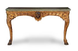 A CARVED GILTWOOD CONSOLE TABLE, POSSIBLY IRISH, IN THE KENTIAN MANNER, 19TH CENTURY