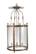 A BRASS AND GLASS HALL LANTERN, EARLY 19TH CENTURY