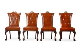 A SET OF SIX MAHOGANY AND GILT METAL MOUNTED DINING CHAIRS IN MID 18TH CENTURY STYLE, 20TH CENTURY