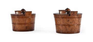 A PAIR OF KARELIAN BIRCH BUTTER TUBS AND COVERS, PROBABLY BALTIC COAST, LATE 18TH/EARLY 19TH CENTURY