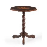 Y AN ANGLO-DUTCH ROSEWOOD, SNAKEWOOD AND MARQUETRY TRIPOD TABLE, CIRCA 1690 AND LATER