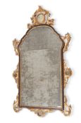 AN ITALIAN GILTWOOD AND PAINTED SOFTWOOD WALL MIRROR, MID 18TH CENTURY