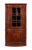A GEORGE I RED LACQUER AND GILT CHINOISERIE DECORATED CORNER CABINET, CIRCA 1720