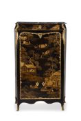 A LOUIS XV BLACK LACQUER AND GILT CHINOISERIE DECORATED SECRETAIRE A ABATTANT BY LEONARD BOUDIN