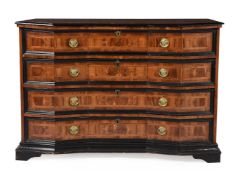 A NORTH ITALIAN WALNUT, CROSS BANDED AND EBONISED CHEST OF DRAWERS, LATE 17TH/EARLY 18TH CENTURY