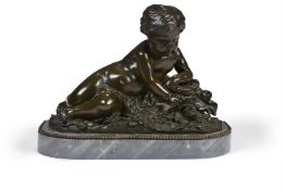A BRONZE GROUP OF A CHILD PLAYING WITH A BUTTERFLY, FRENCH, 19TH CENTURY